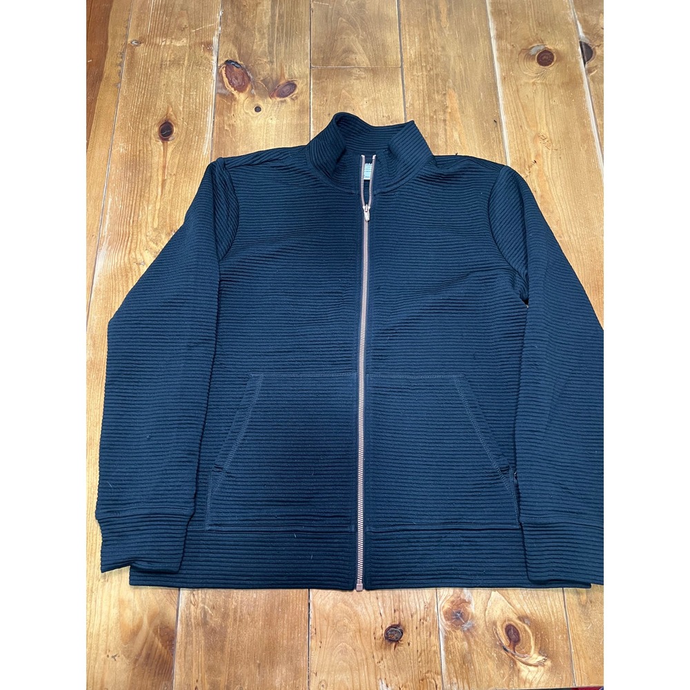 Skechers Hoodless Hoodie Full Zip Ribbed Jacket Black Rose Gold Zip Womens L